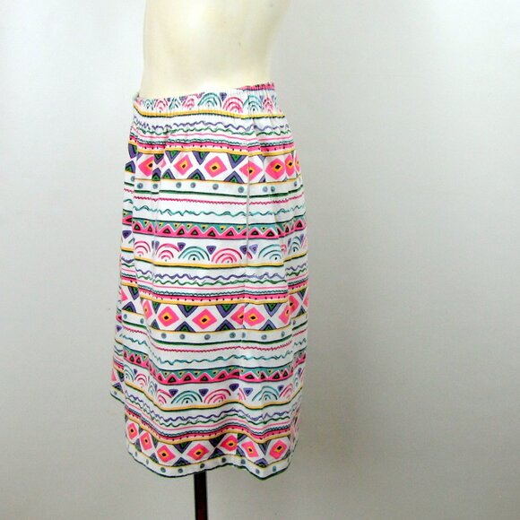 Vintage 80/90s Womens Blast Shorts Medium Knit Pastel Tribal Print Elastic Waist - Picture 3 of 10